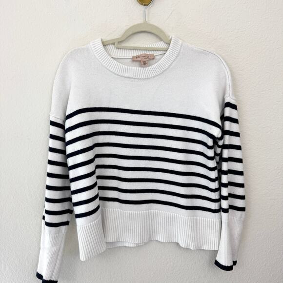 Philosophy Womens Pullover Crew Sweater Size XL Striped Nautical Preppy Black - Picture 1 of 5